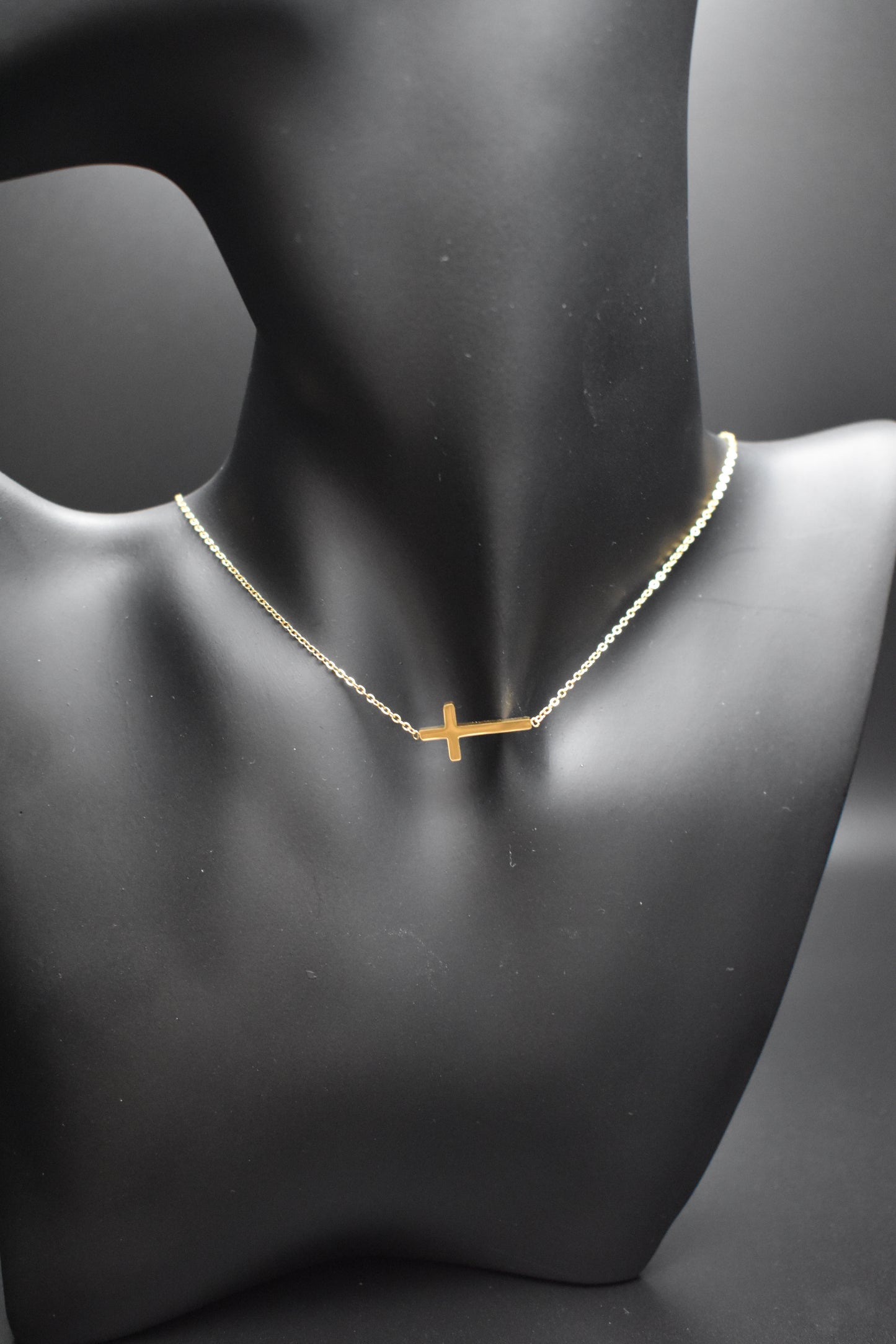 Gold Sideways Cross Necklace