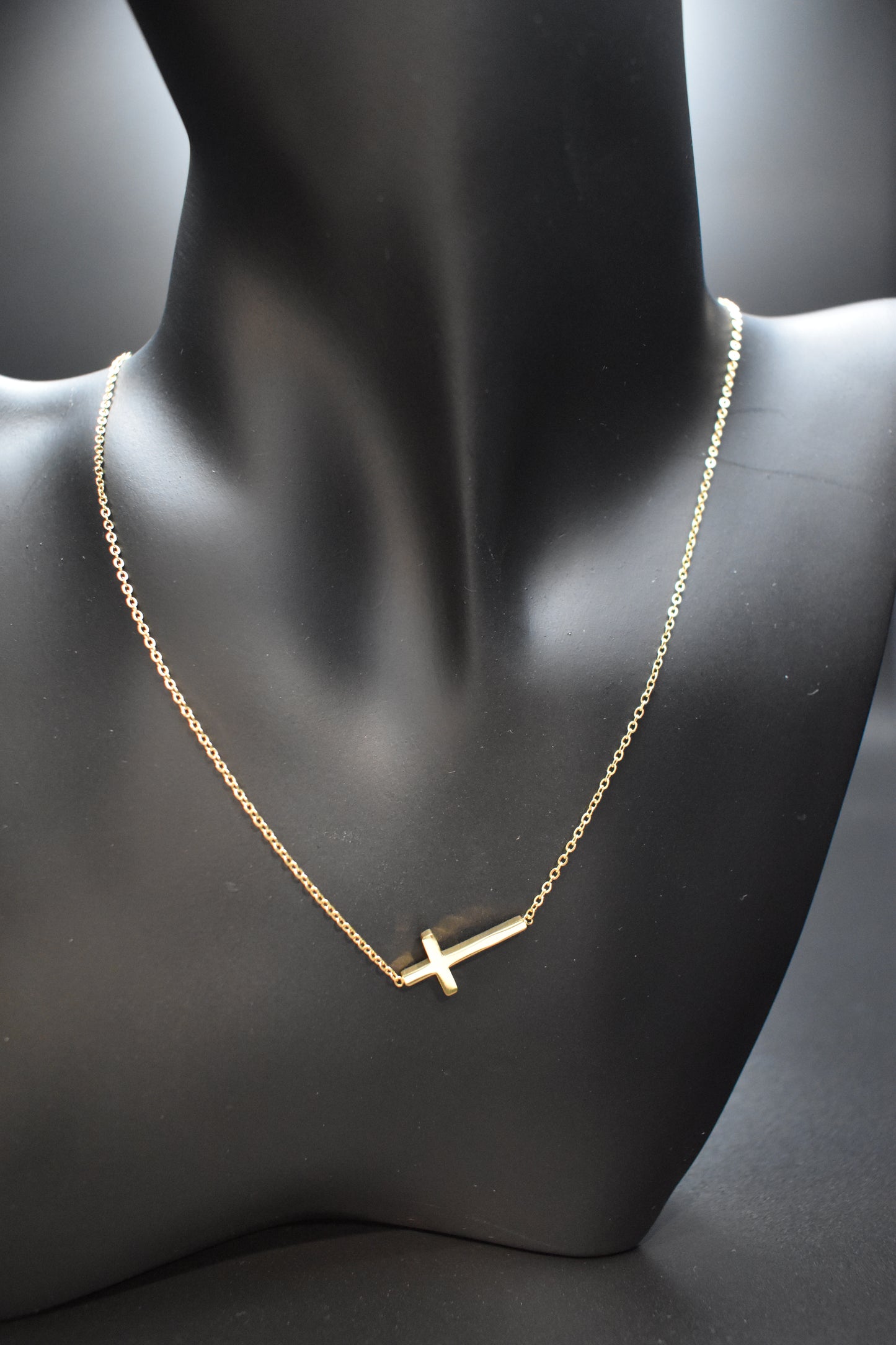 Gold Sideways Cross Necklace