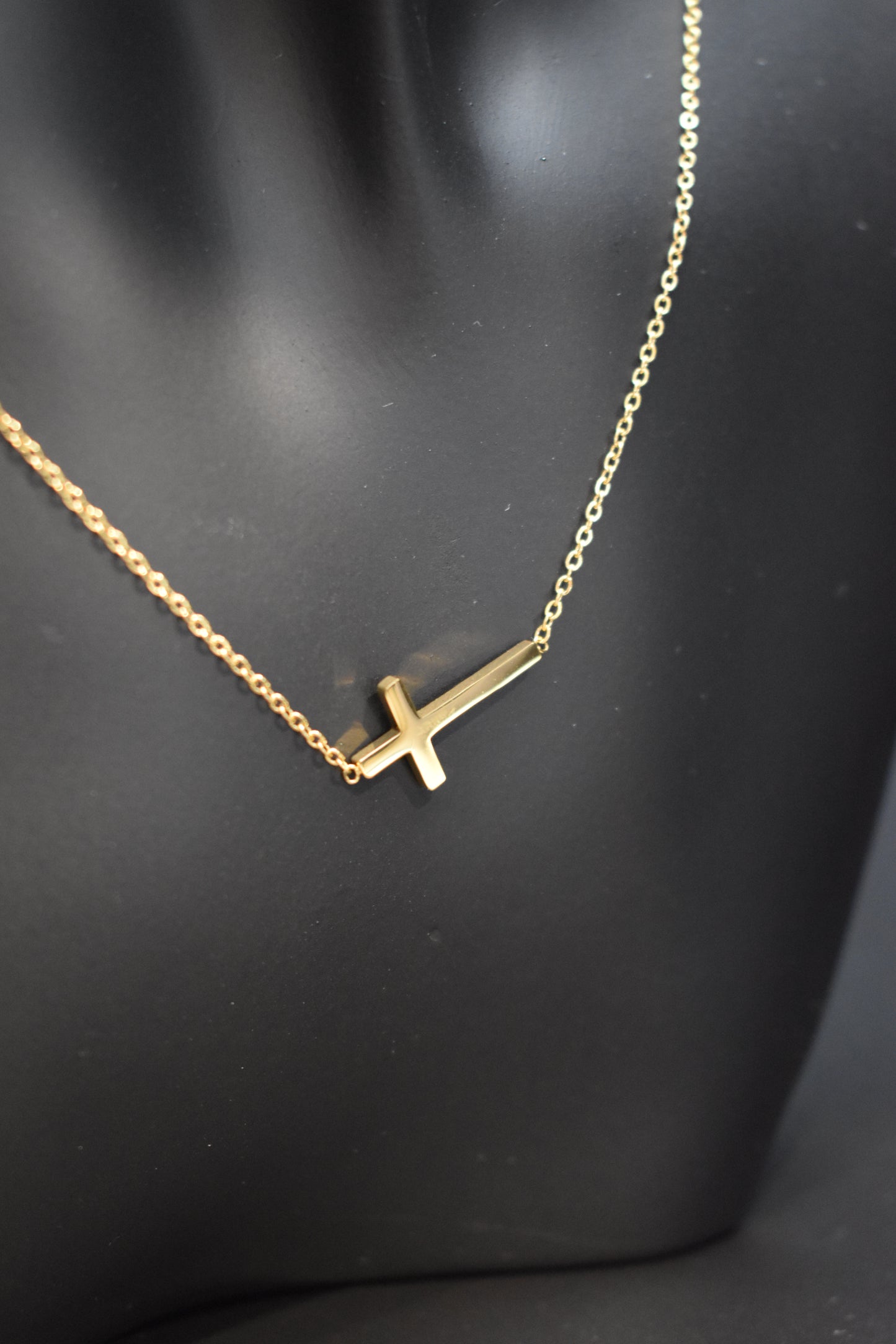 Gold Sideways Cross Necklace