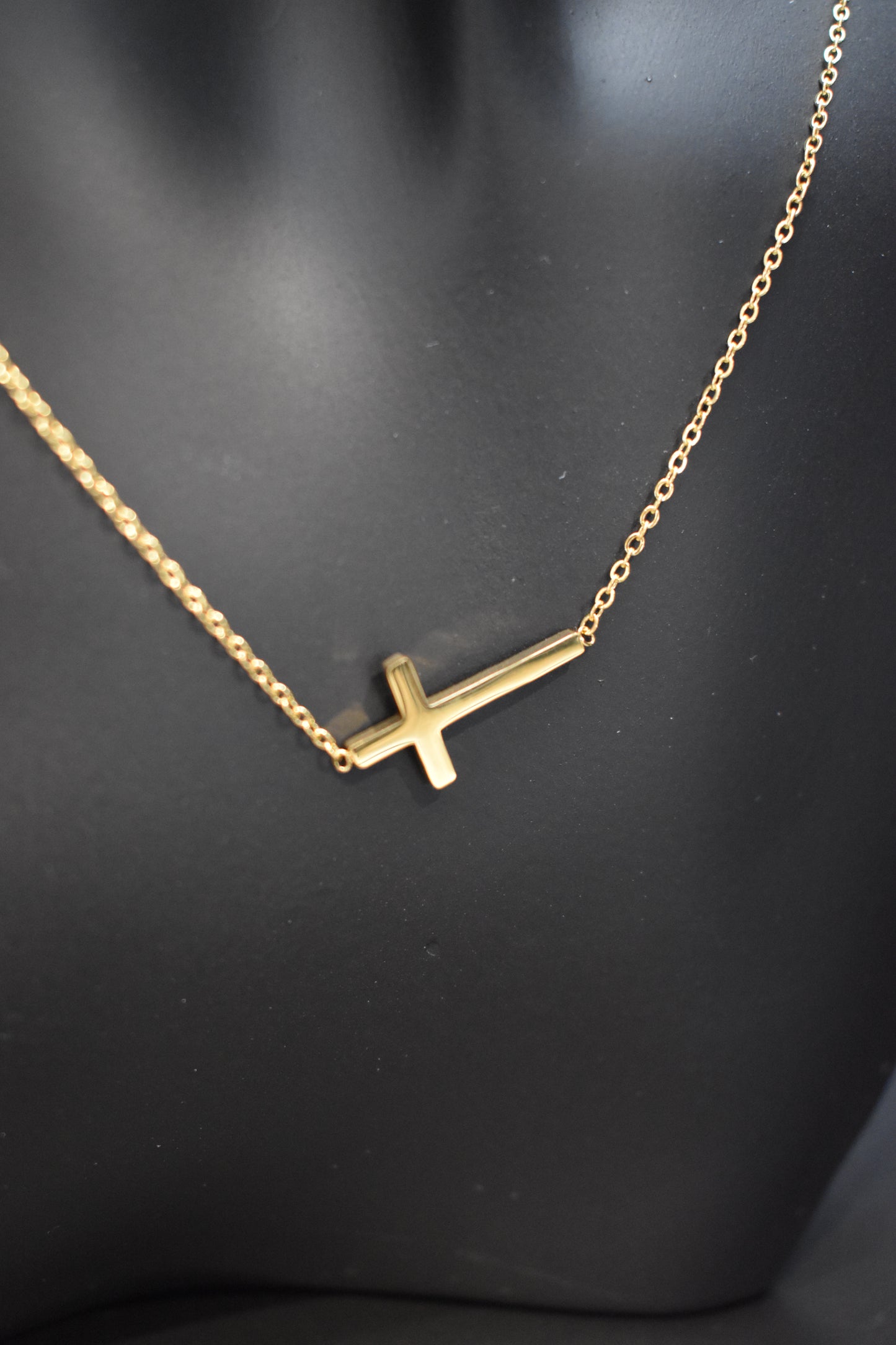 Gold Sideways Cross Necklace