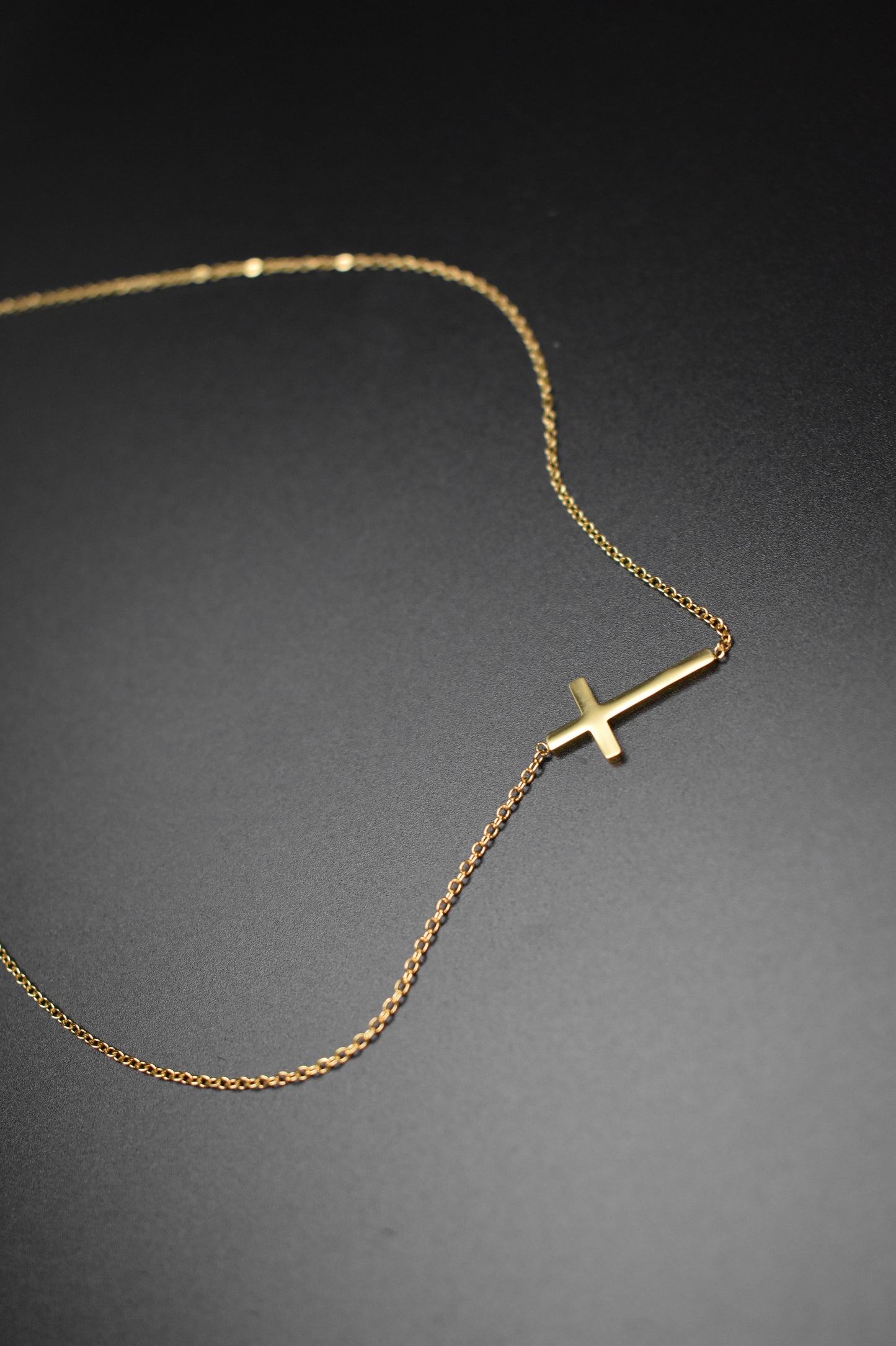 Gold Sideways Cross Necklace