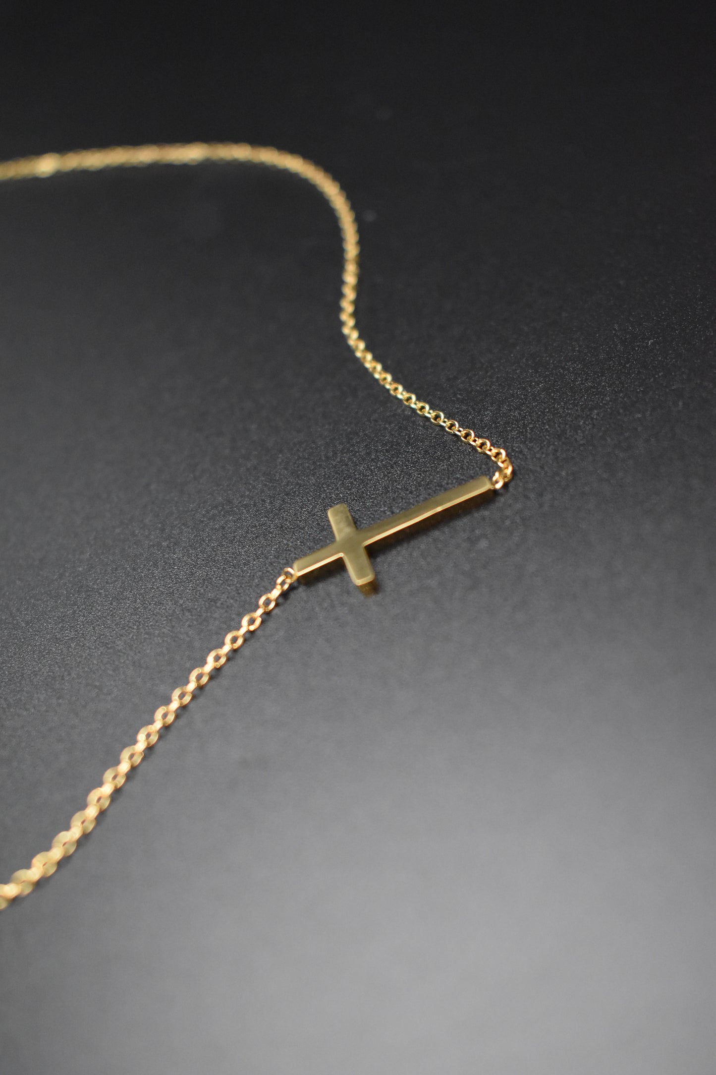 Gold Sideways Cross Necklace