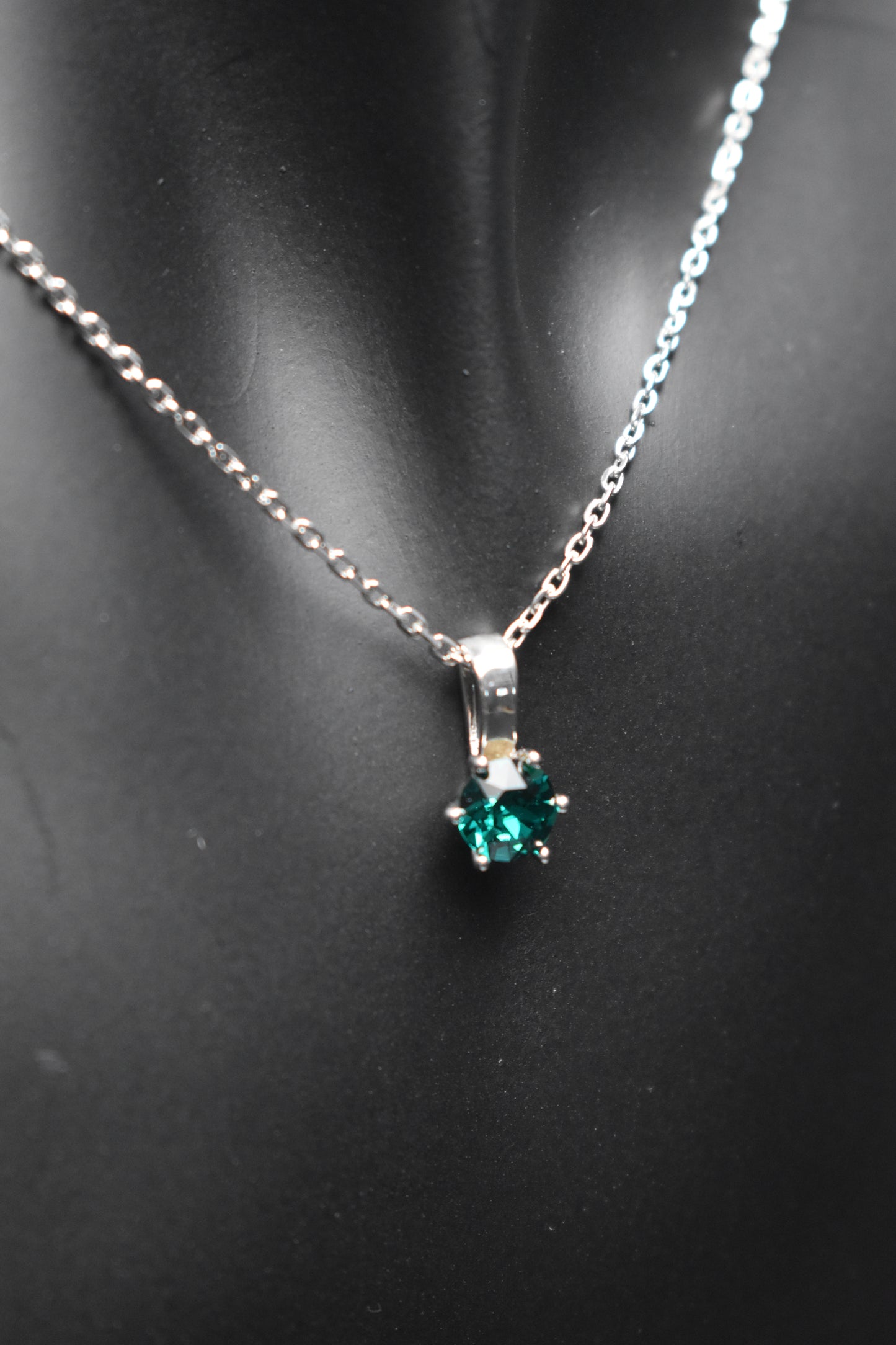Green Crystal Silver Necklace