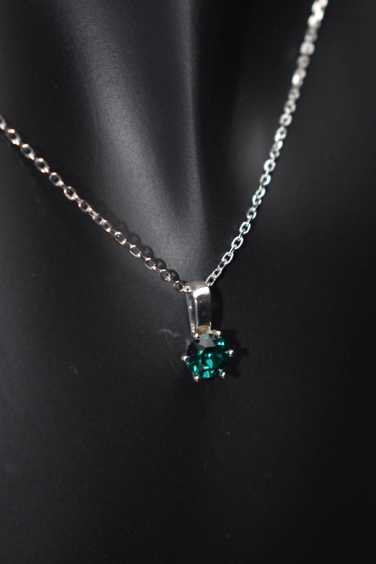 Green Crystal Silver Necklace