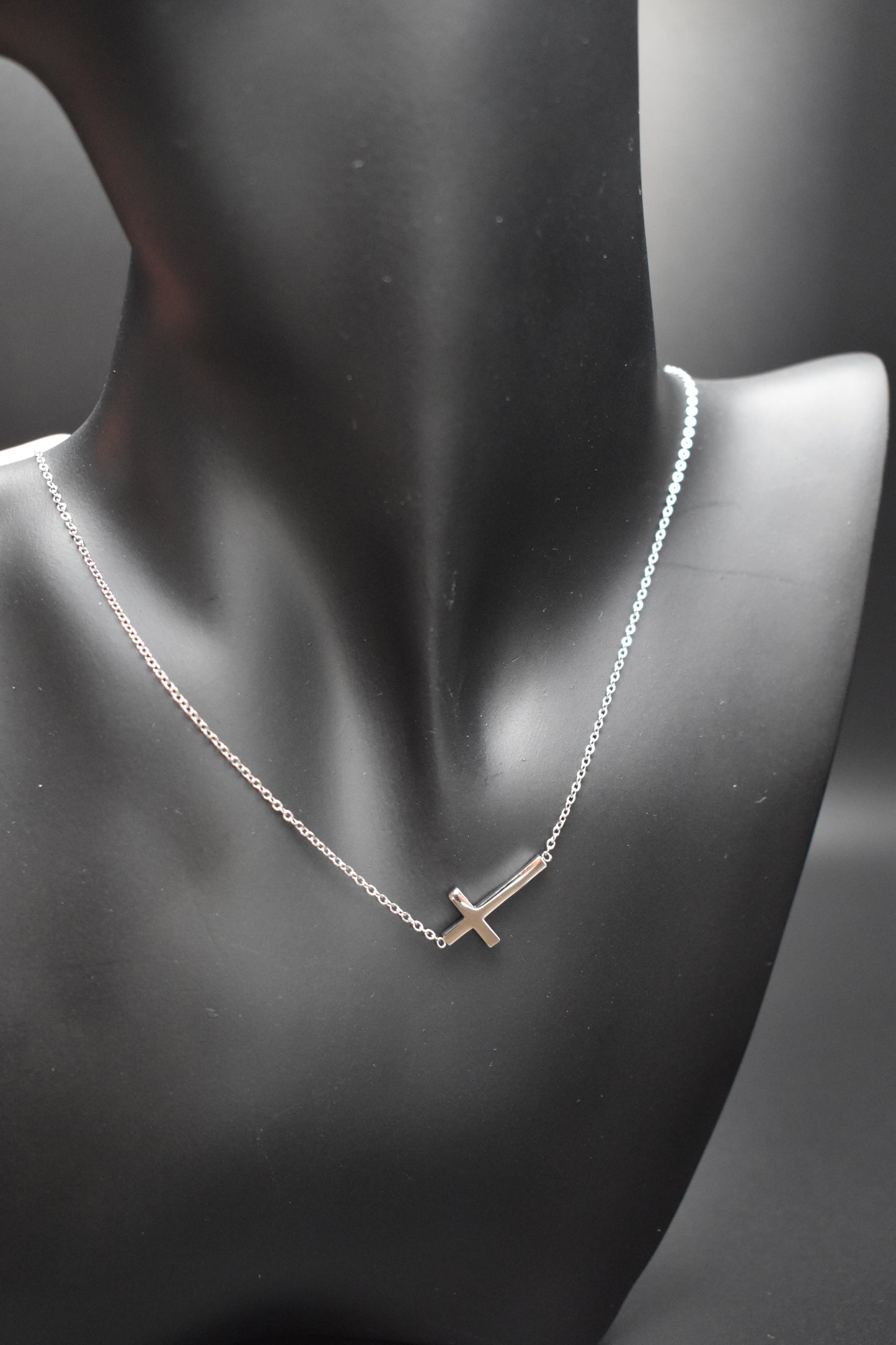 Silver Sideways Cross Necklace