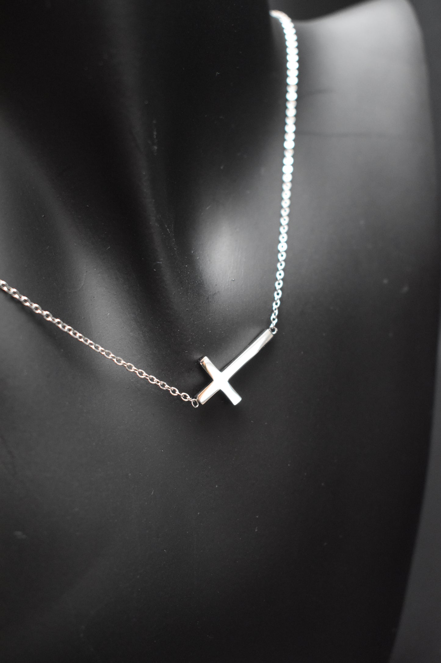 Silver Sideways Cross Necklace