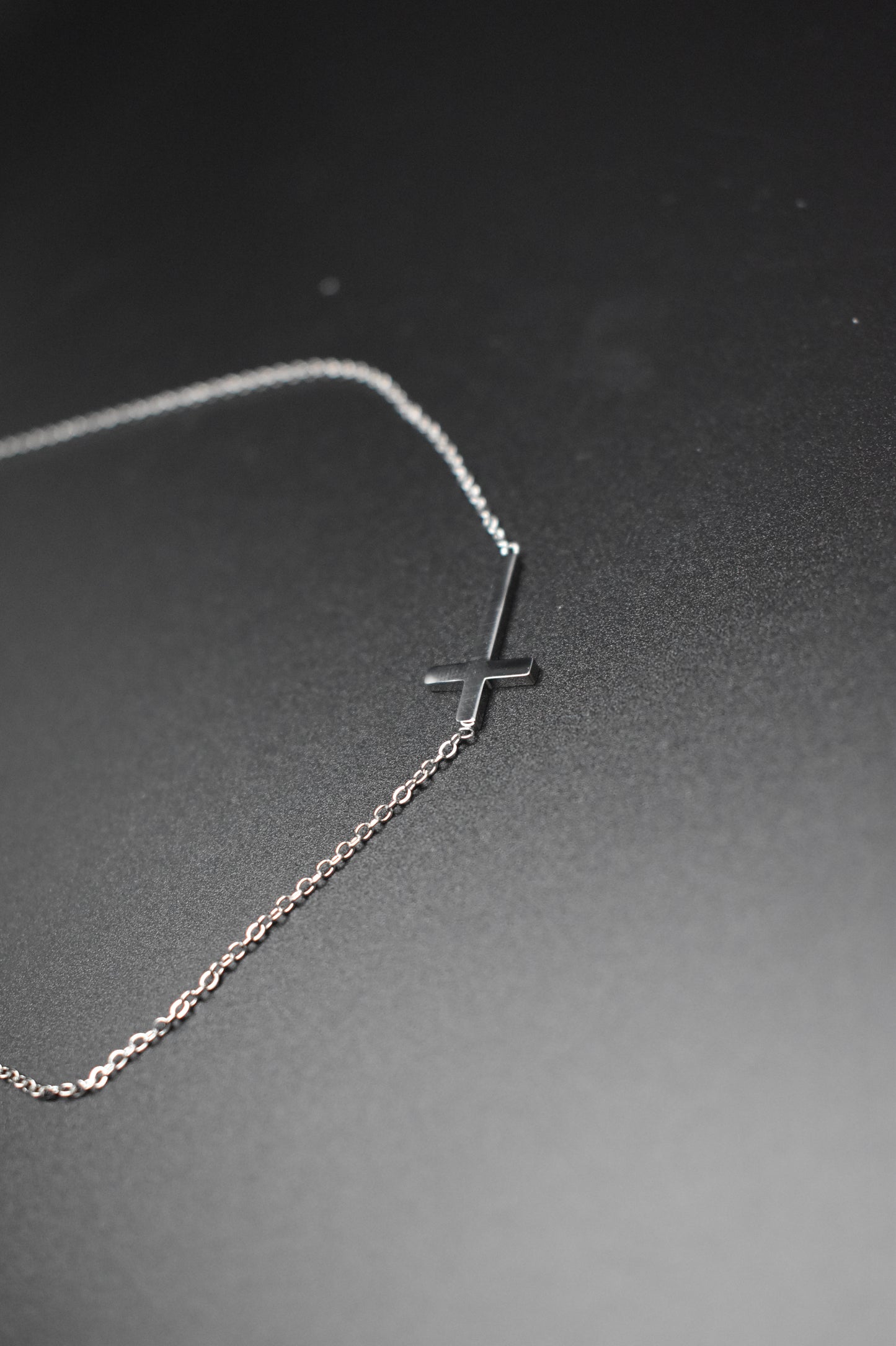 Silver Sideways Cross Necklace