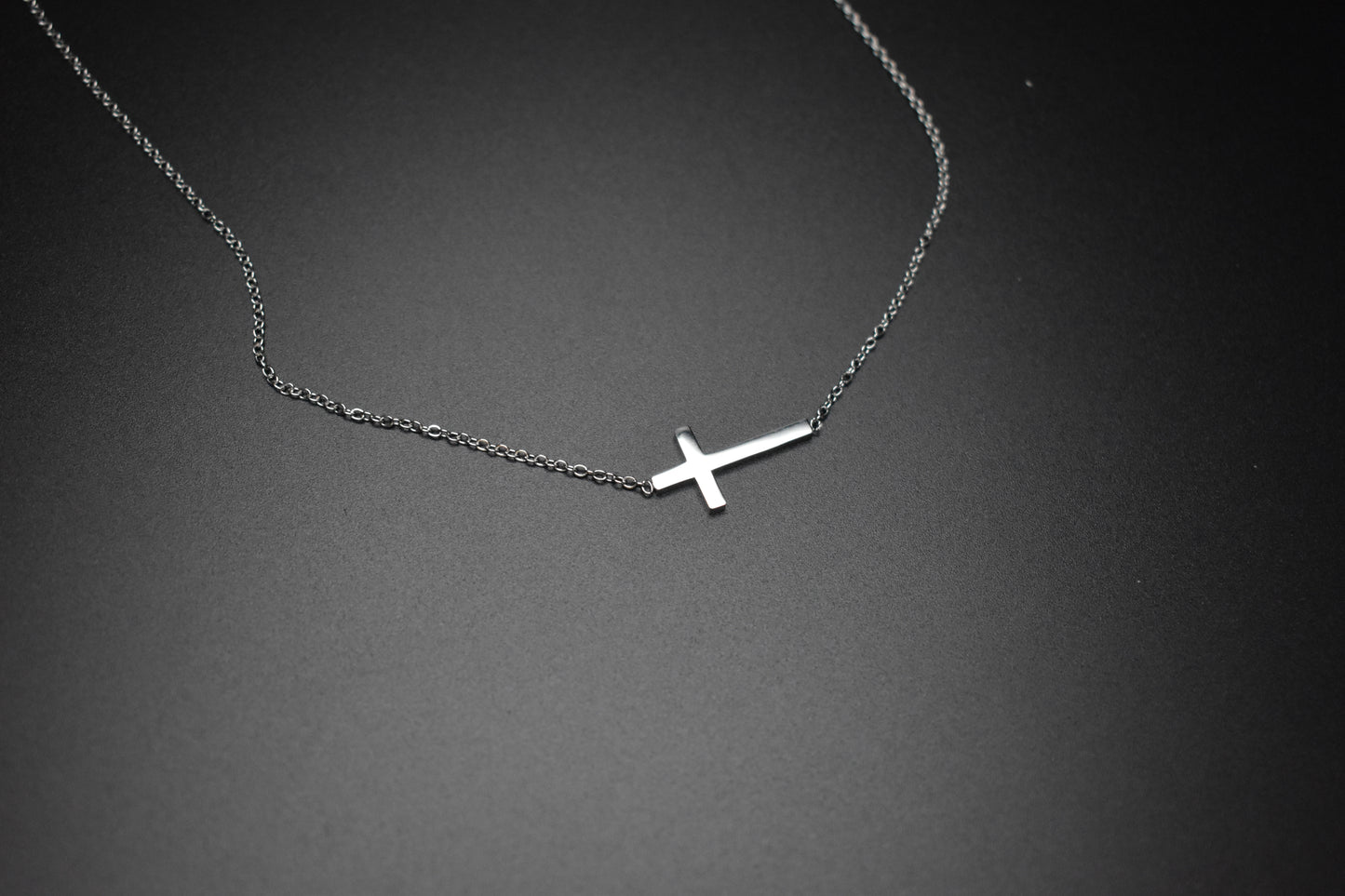 Silver Sideways Cross Necklace