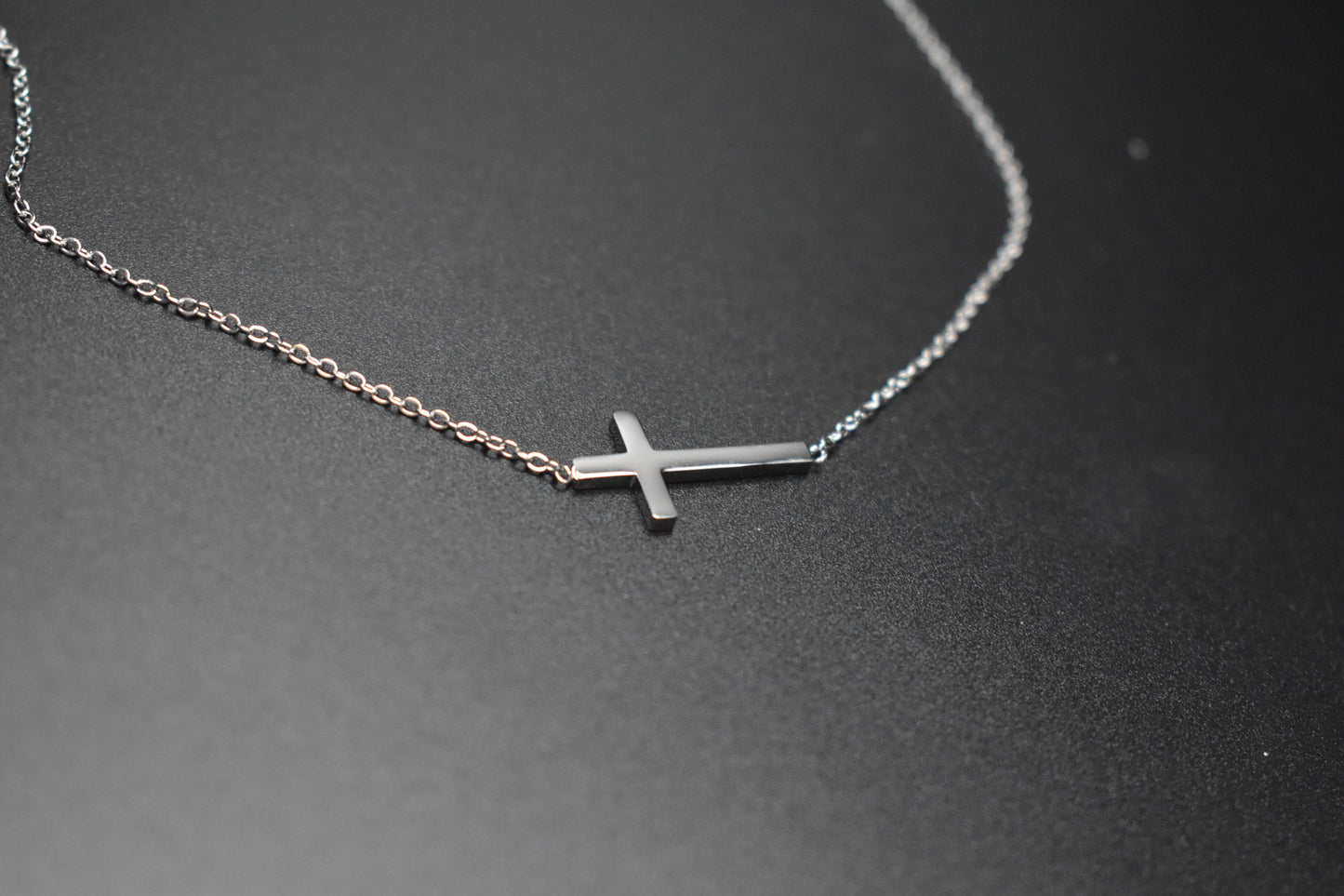 Silver Sideways Cross Necklace