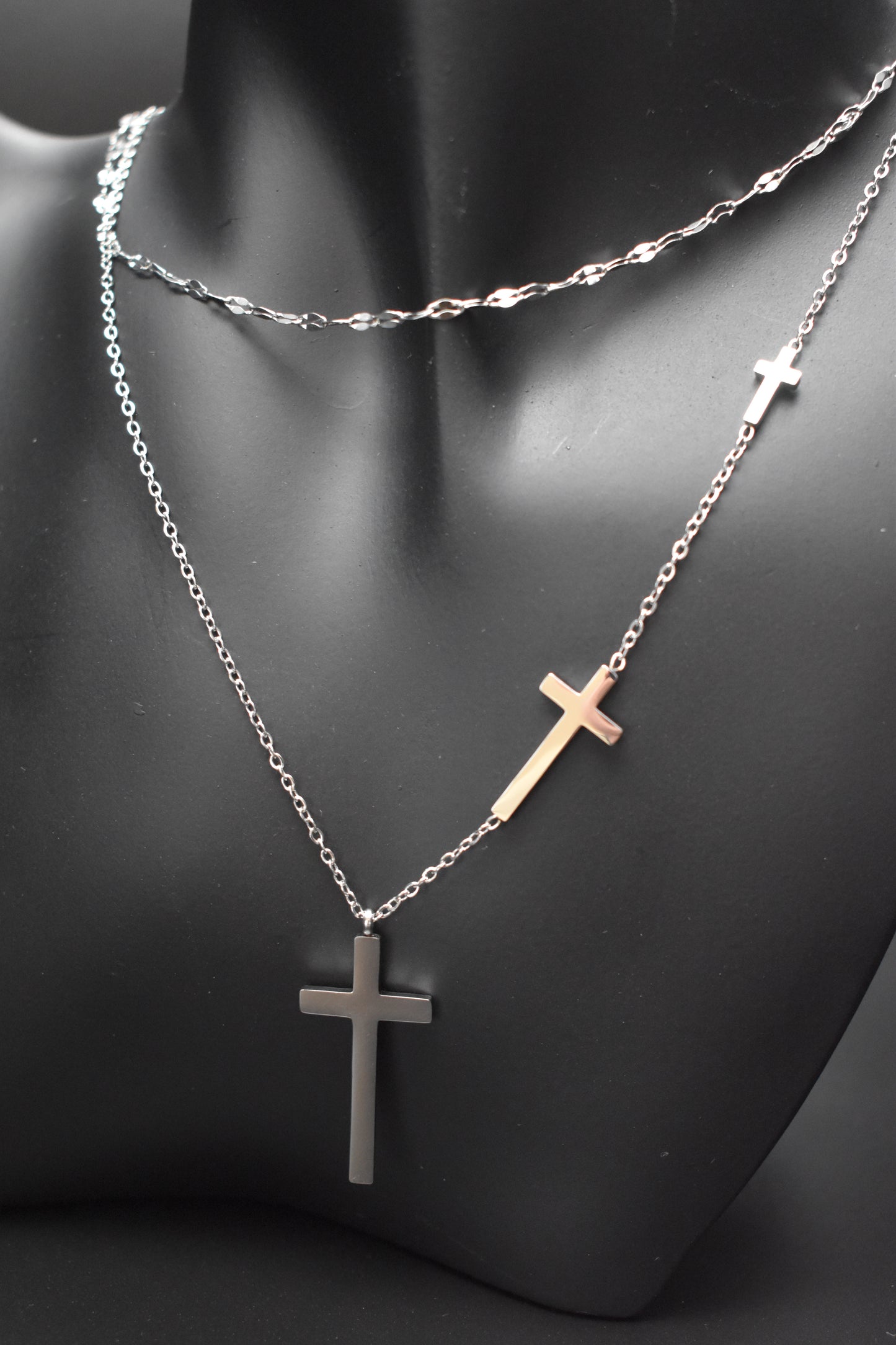 Three Crosses Necklace SIlver