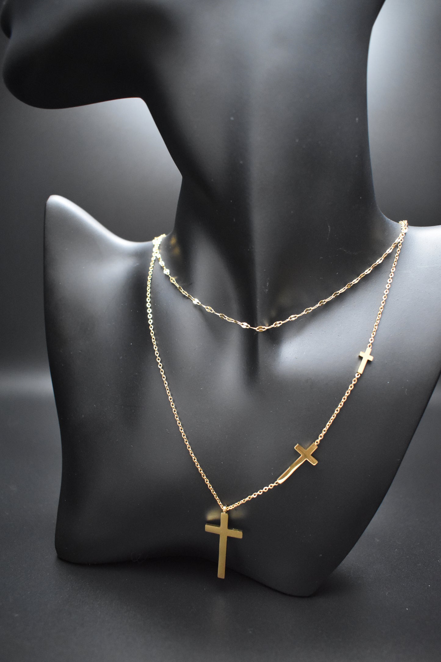 Three Crosses Necklace Gold