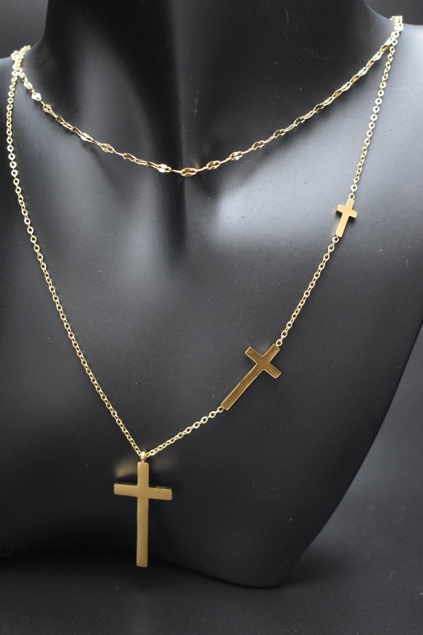 Three Crosses Necklace Gold