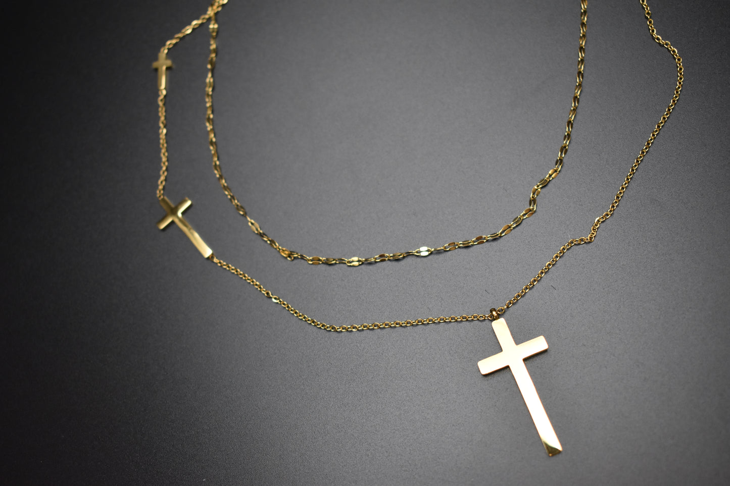 Three Crosses Necklace Gold