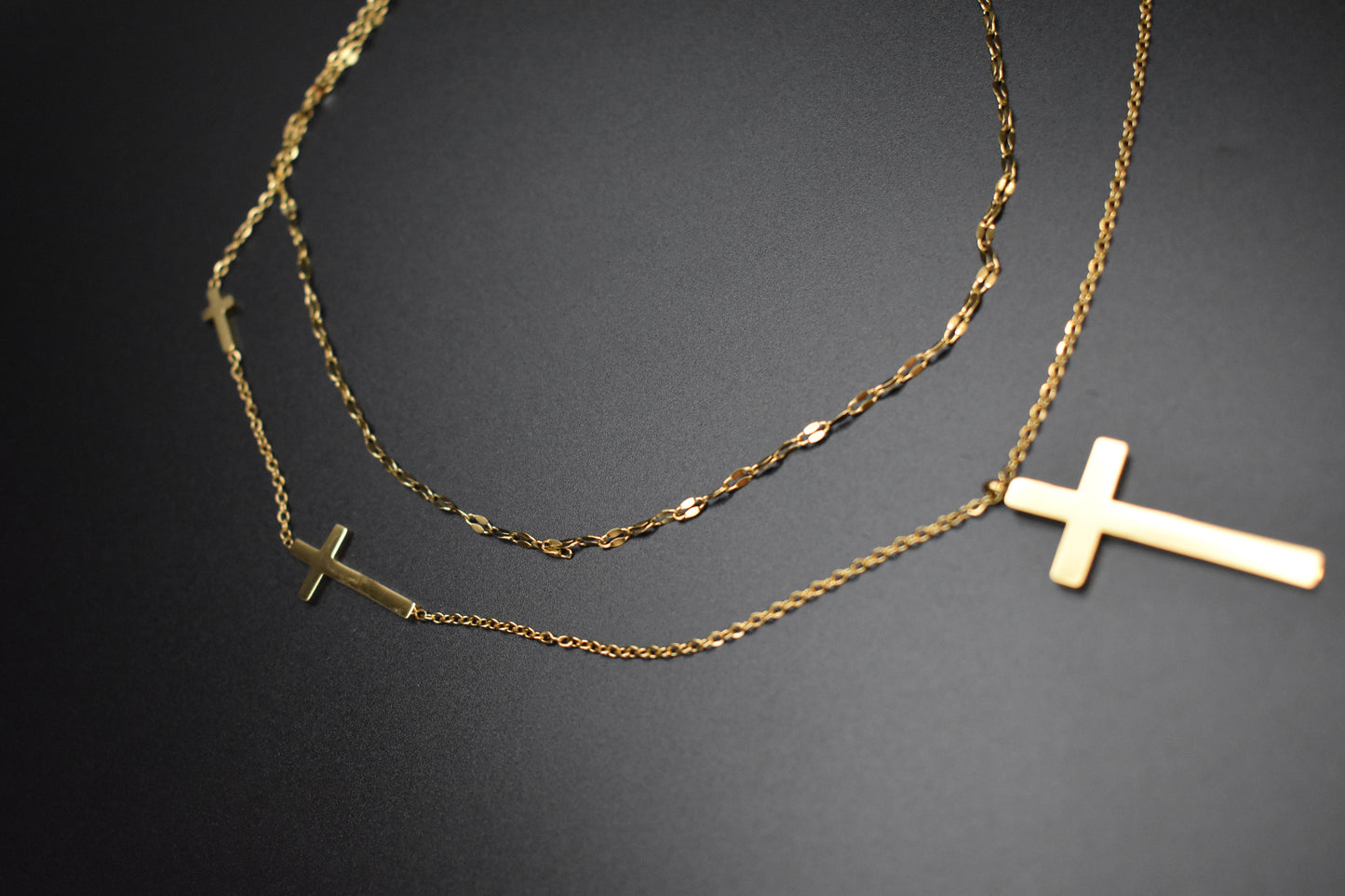 Three Crosses Necklace Gold