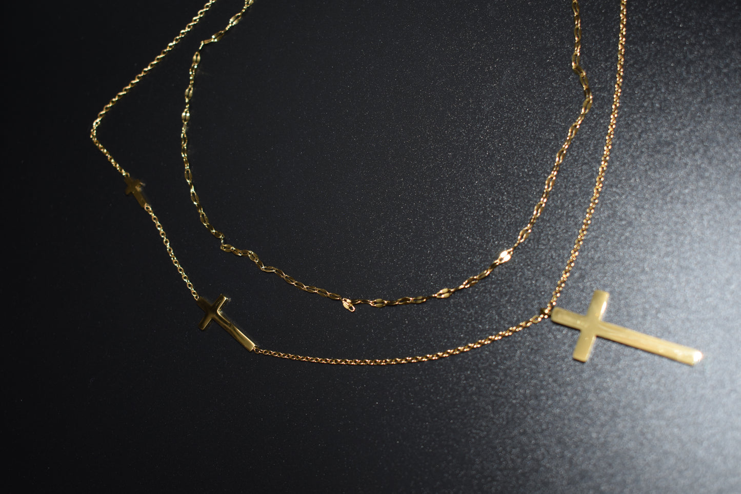 Three Crosses Necklace Gold